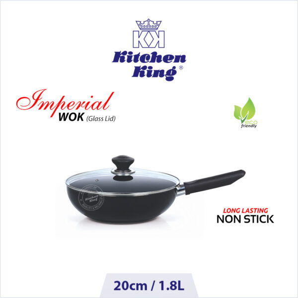 best nonstick cookware Imperial Wok long handle with glass lid 20cm