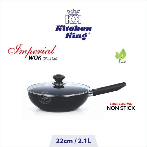 best nonstick cookware Imperial Wok long handle with glass lid 22cm