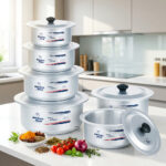 Kitchen King aluminium (silver steel) degchi and patila cookware sets with lids – baby set, 12-piece and 8-piece sets, Pakistan