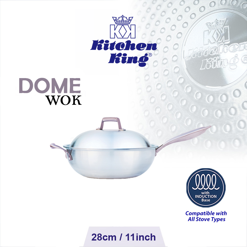 Dome wok karahi induction 28cm Induction Karahi/Wok for best daily cooking. Silver steel karahi pot. Induction cookware