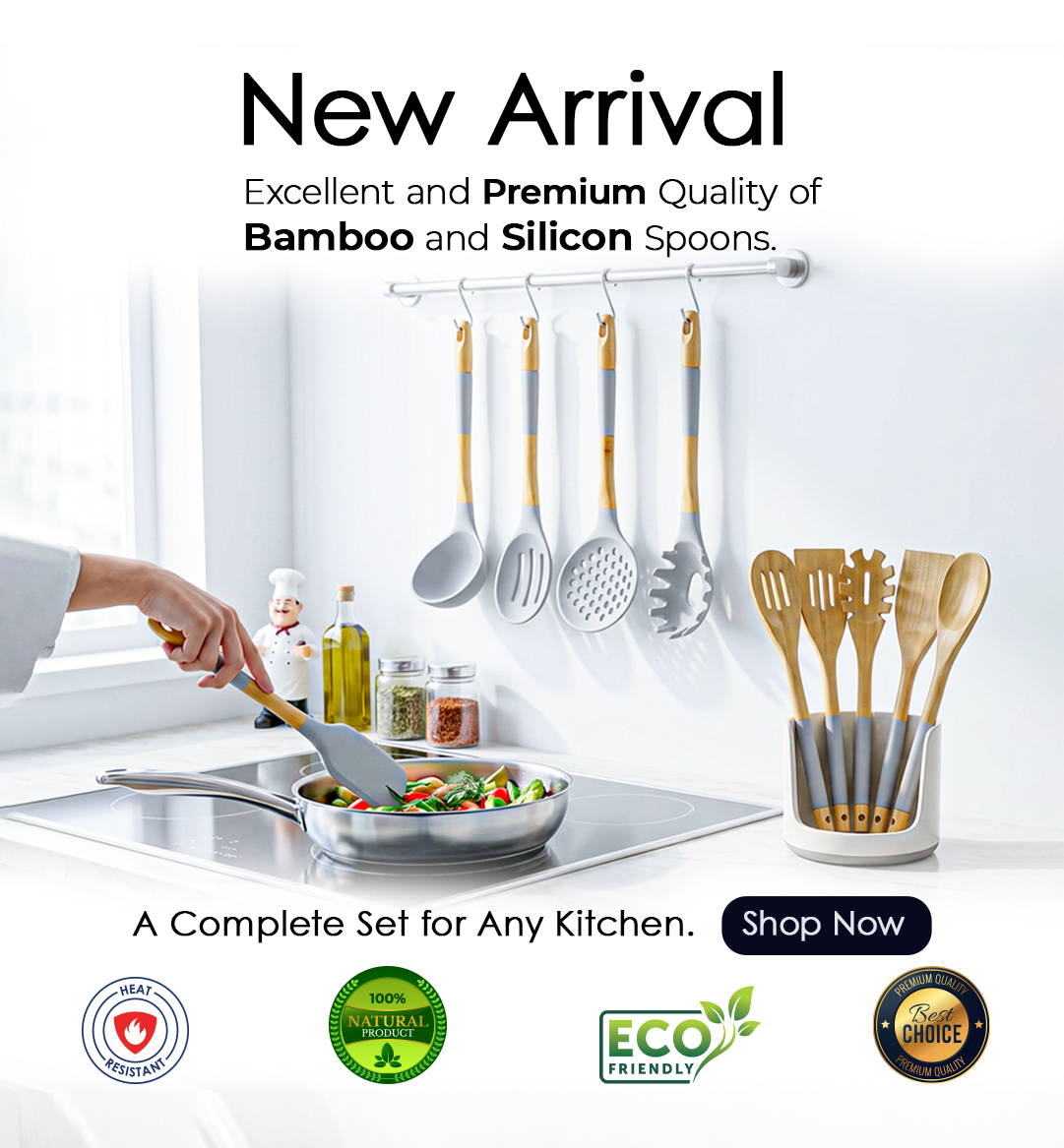 kitchen king cooking spoons set 5 pcs. best for nonstick cookware. new best quality silicone and wooden spoons